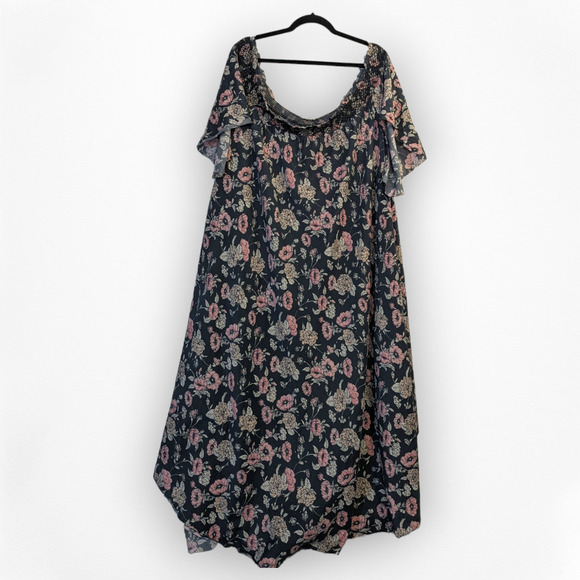 Vilshenko Sereia Maxi Off Shoulder Floral dress sz XL navy pink black - Picture 4 of 10